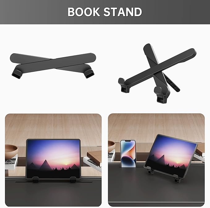 X TV Tray Table, Allpop Large TV Dinner Tray for Eating, Adjustable Folding Laptop Table with Book Stand, Cup Holder & Tablet Slot on Couch & Bed, Black