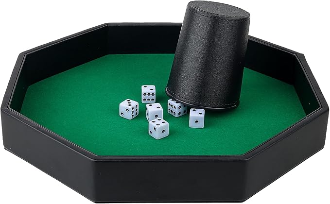 Dice Rolling Tray, Green Felt Lined PU Leather Octagon Dice Tray for Dungeon Crawler Games