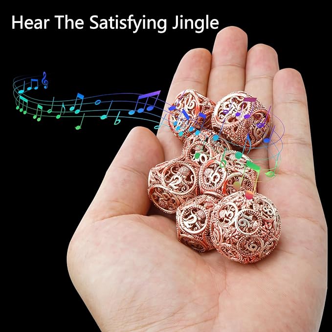 DND Dice,Hollow D&D Metal Dice,Unique Round Ball Design Octopus Dice with Gift Box for Dungeons & Dragon Gaming,7 PCs Steampunk Polyhedral D and D Dic (Octopus red)