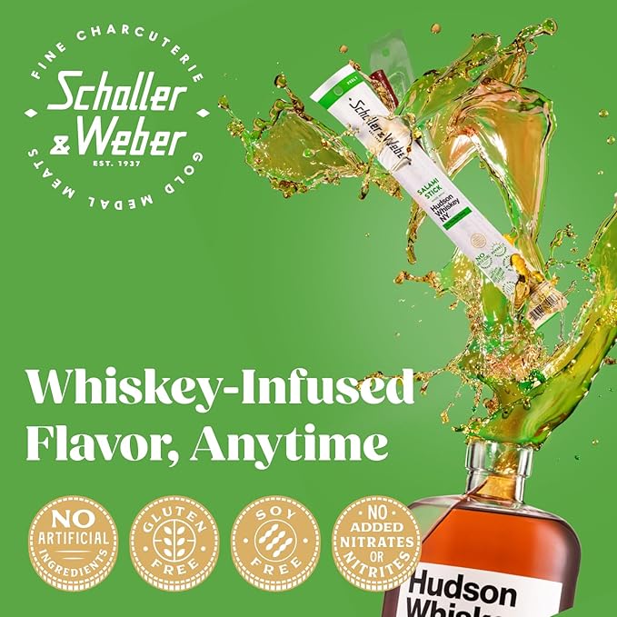 Schaller & Weber Hudson Whiskey Salami Sticks, 0.85 Oz (Pack of 6) | Smoked Salami with NY Whiskey | German Style Smoked Sausage Sticks | Gluten Free Protein Snack