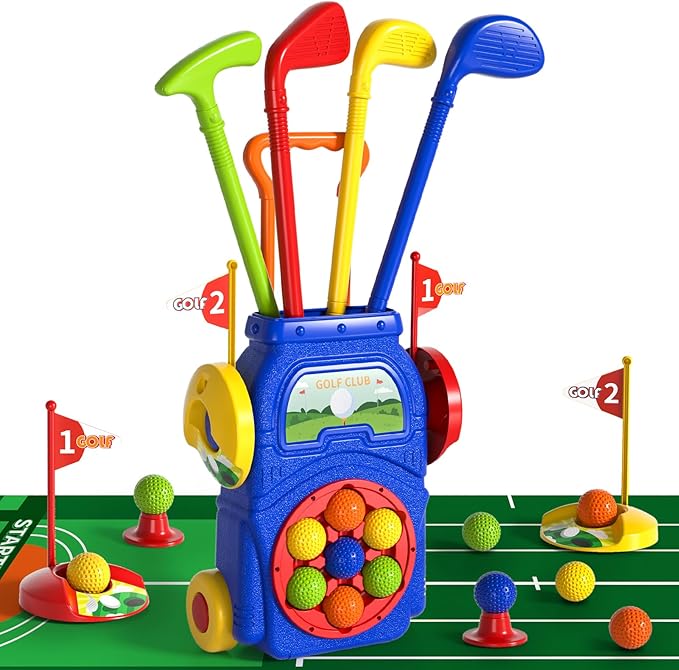 Toddler Golf Set Toys for Boys 3-5 & 5-8, Kids Golf Clubs with 7 Balls & Putting Mat, Toys Gifts for 3-6 Year Old Boys, Christmas & Birthday Gifts