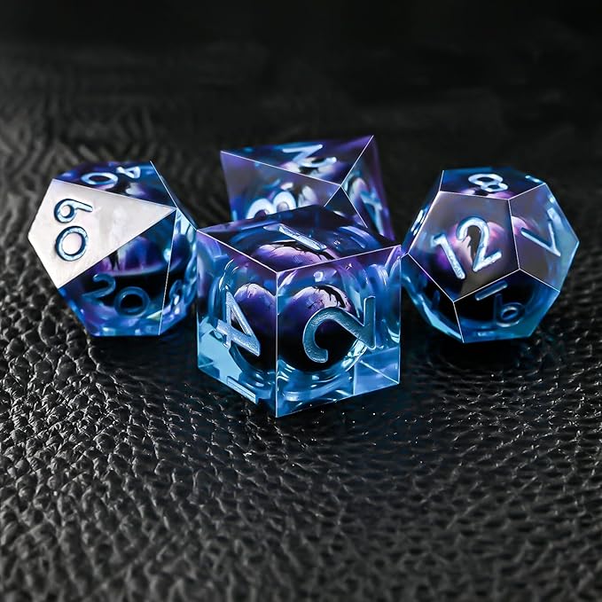 Resin Dice Set, Resin Edge Sharp for Dungeons & Dragons RPG, MTG Board Games with Gift Box (Purple and Blue Longan)