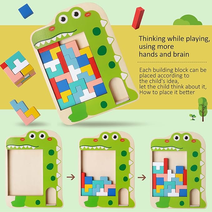 Multifunctional Building Blocks Matching Game Colorful Cute Mushroom Crocodile Patterns Tabletop Activities 3D Piecing Bricks Brain Teaser Smart Inspiration Game STEM Early Educational Toy for Kids