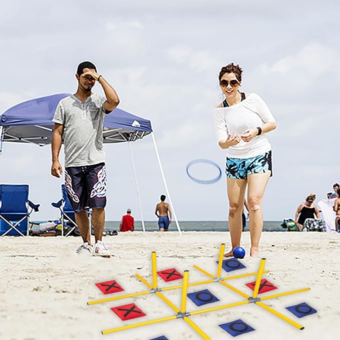 Giant Tic Tac Toe Game,4ft x 4ft Bean Bag & Ring Toss Across Game|Backyard Outdoor Indoor Games Lawn Games for Adults Kids and Family Party Game Christmas Birthday Gifts with Storage Bag