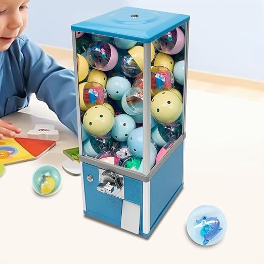 Candy Vending Machine 4X 25 Cents Toys Candy Dispenser Gumball Machine for Retail Stores Parks Game Halls and Home,10.2x10.2x25.2in,with 2 Keys (Blue)