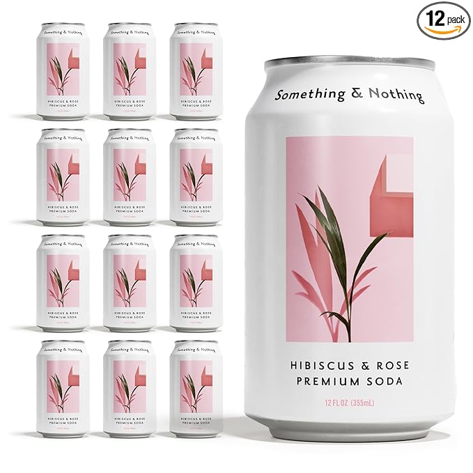 Something & Nothing Hibiscus & Rose Flavoured Sparkling Water | Lightly Carbonated, Full Flavoured with Added Grape & Lemon Juice | Vegan & Low Calorie Soda | 12 Fl Oz Cans (Pack of 12)