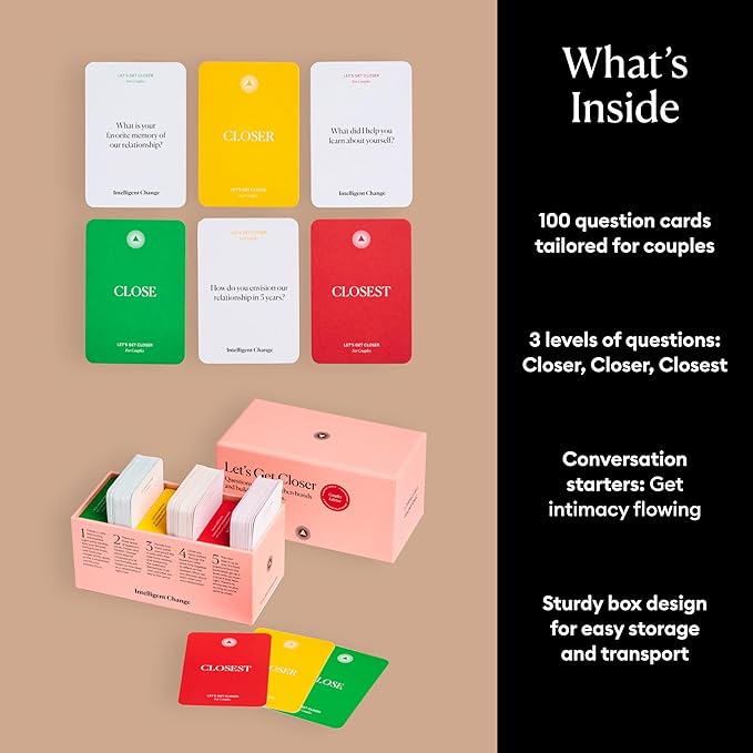 Intelligent Change Get Closer Conversation Cards for Couples, Intimacy Deck Card Game, Fun Date Night Ideas, 100 Icebreaker Couple Questions to Strengthen Bonds and Relationships