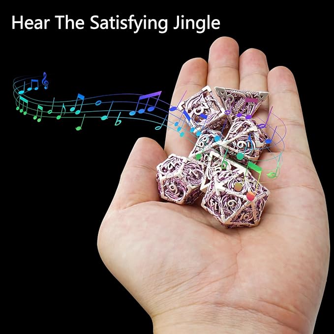DND Dice,Hollow D&D Metal Dice,Dungeons and Dragons Dice Set with Gift Box,7 PCs Steampunk Polyhedral Dice Games Set for RPG,MTG,Pathfinder(Dragon Purple 1)
