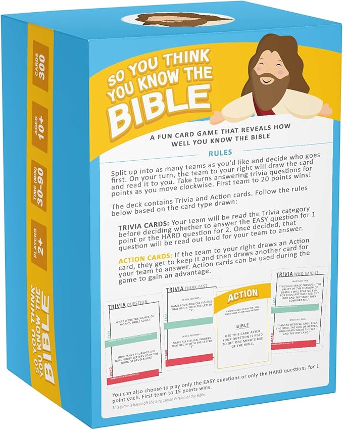 SO YOU THINK YOU KNOW THE BIBLE, a Fun Trivia Game for Families, Fellowships and Bible Study - Great Christian Gift