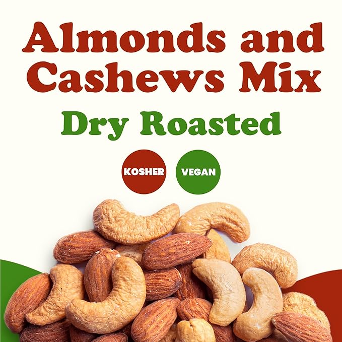 Food to Live - Dry Roasted Almonds and Cashews Mix, 1 Pound – Unsalted Oven Roasted Nuts, Protein Rich Trail Mix, Healthy Vegan Snack, No Oil Added