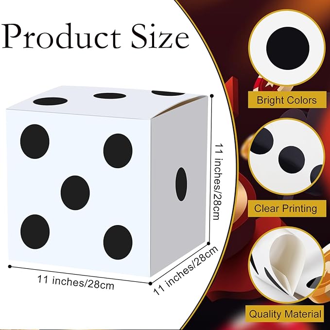 16PCS Large Casino Dice Boxes 11 Inch Casino Theme Party Decoration Jumbo Giant Dice Favor Boxes Bulk for Board Game Night Table Centerpiece Las Vegas Graduation Prom Birthday Party Supply, White