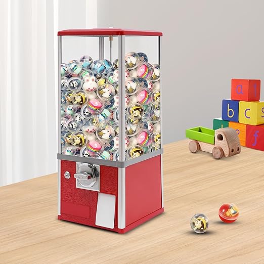 Candy Vending Machine 4X 25 Cents Toys Candy Dispenser Gumball Machine for Retail Stores Parks Game Halls and Home,10.2x10.2x25.2in,with 2 Keys (Red)