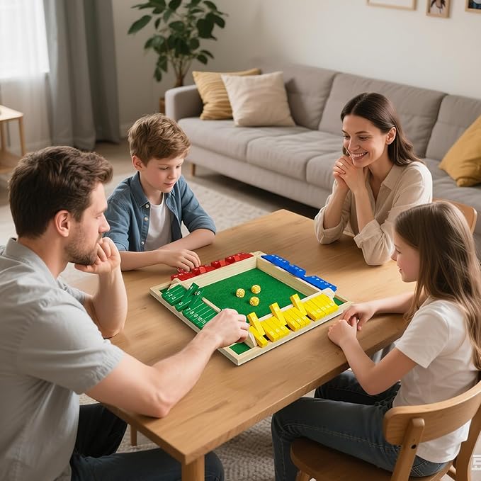 Upgrade Shut The Box Dice Game 1-4 Player, Wooden Board Table Math Games with 16 Dices, Classics Tabletop Version Games for Kids & Adults, Home, Classroom, Party or Pub (14 Inches)