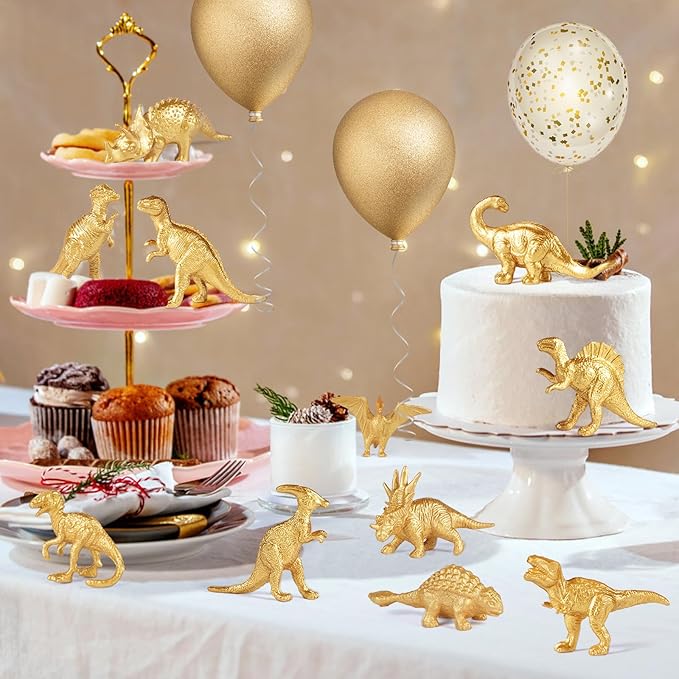 AugToy Gold Plastic Mini Dinosaur Figures Toys 48PCS Party Favors Supplies Birthday Dino Cupcake Toppers Prizes Box Toddler Kids Classroom Goodie Bags Pinata Filler End of Year Student Gifts Bulk