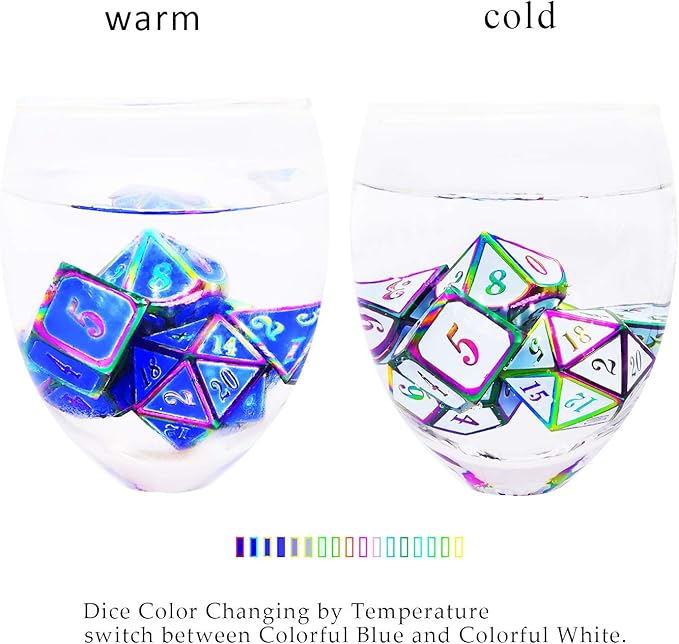 HAOMEJA Color Changing Temperature Metal DND dice kit, D&D dice Set Role Playing Dice Dungeons and Dragons Blue Transition White