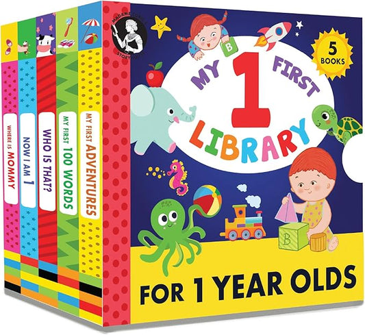 Madame Curie’s My 1 Year Old Library Set of 5 | Baby Toys, for Ages 12-18-24 Months | Best Toddler Board Books | Birthday Gift Ideas for Newborn Girl & Boy, Infant Toys