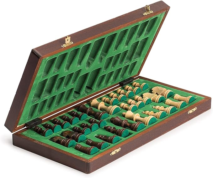 Wegiel Handmade Jowisz Professional Tournament Chess Set - Wooden 16 Inch Folding Board with Felt Base & Hand Carved Chess Pieces - Compartment Inside The Board to Store Each Piece