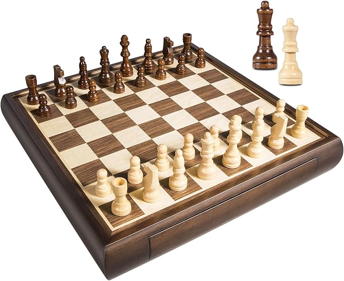 2 in 1 Magnetic Chess Set & Chinese Checkers 13" Wooden Board Game with Storage Drawer and 60 Glass Marbles + Bonus 12 Spare & 2 Extra Queens,for Kids and Adults