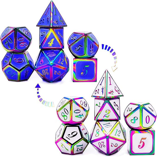 HAOMEJA Color Changing Temperature Metal DND dice kit, D&D dice Set Role Playing Dice Dungeons and Dragons Blue Transition White