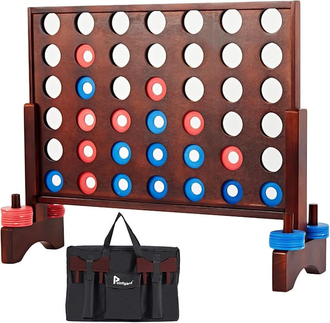 Vintage 26X22In Giant Wooden 4 in a Row, Outdoor Yard Game for Adults Famliy, with 42 Pcs Chips & Durable Carrying Bag, Halloween Christmas Party Game Gifts for Lovers