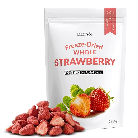 MATINÉE Freeze Dried Strawberries, Whole Dried Strawberries, Dehydrated Fruit, Dried Fruit Snack for Baking, Yogurt & Kids Treats-Vegan, Non-GMO, Preservative Free, 1.2oz, 34g (Pack of 4 Bag)