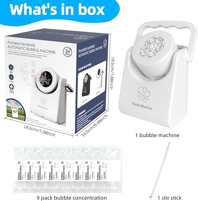 Bubble Machine for Kids Toddlers,Automatic Bubble Blower,Portable Adjustable Angle Bubble Maker,Bubbles Toy for 3 4 5 6 7 Year Old Boy Girl,Outdoor Party Birthday Easter Baskets Stuffers Gifts White