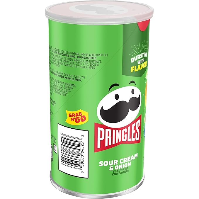 Pringles Potato Crisps Chips, Lunch Snacks, Office and Kids Snacks, Grab N' Go, Sour Cream and Onion (12 Cans)