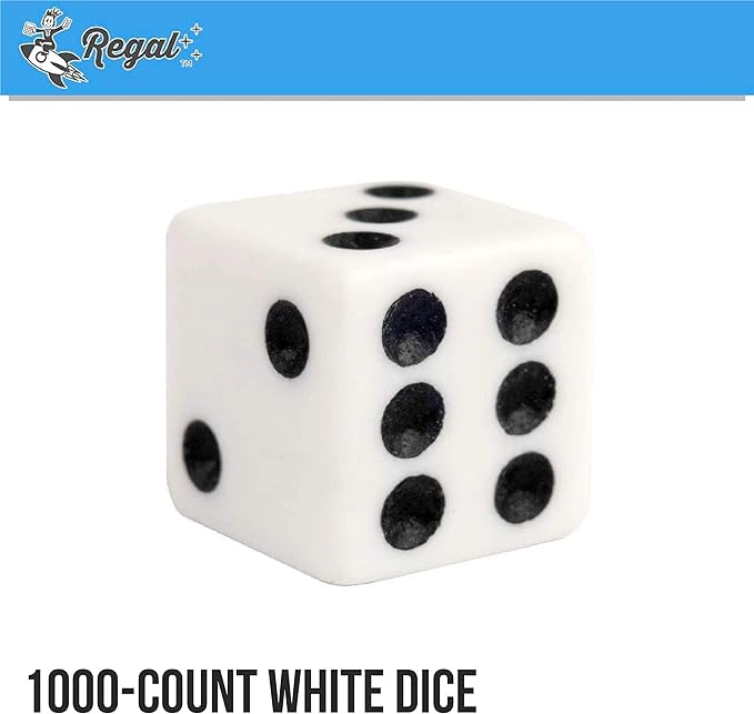 Regal Games Dice Set 6 Sided - Playing White 16mm - Square Dice for Classroom or Family Game Night - 1000 Dice
