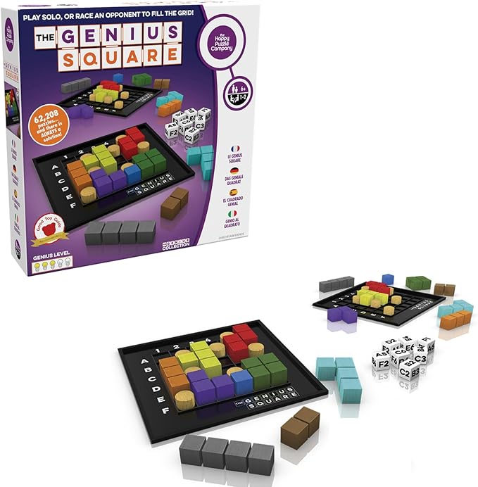 The Genius Square – Game of the Year Award Winner! 60000+ Solutions STEM Puzzle Game! Roll the Dice & Race Your Opponent to Fill The Grid by Using Different Shapes! Promotes Problem Solving Training