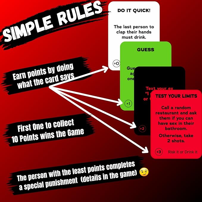 Fun Drinking Game for Parties: 150 Hilarious Dares & Risky Questions for Adults Games Nights - Adult Cards for Party Pregames, College or Bachelorette