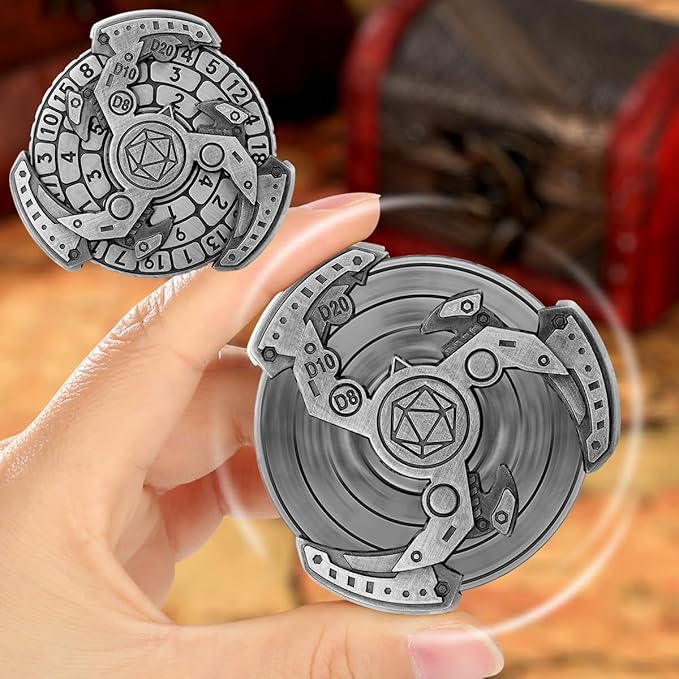 Spinner DND Dice Set, 7-in-1 Fingertip Gyro Metallic D&D Dice, DND Starter Set, Roulette Dice Spinner for DND Dice Set, D&D Gifts with Gift Box, Role Playing Game Board Game Accessories, Silver