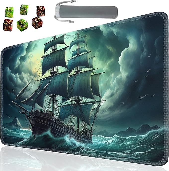 Board Game for TCG Playmat Table Mats Games Size 60X35 cm Mousepad Compatible for MTG RPG CCG Trading Card Game Play mats with 6 Dice (Playmat 127) Retro Sail