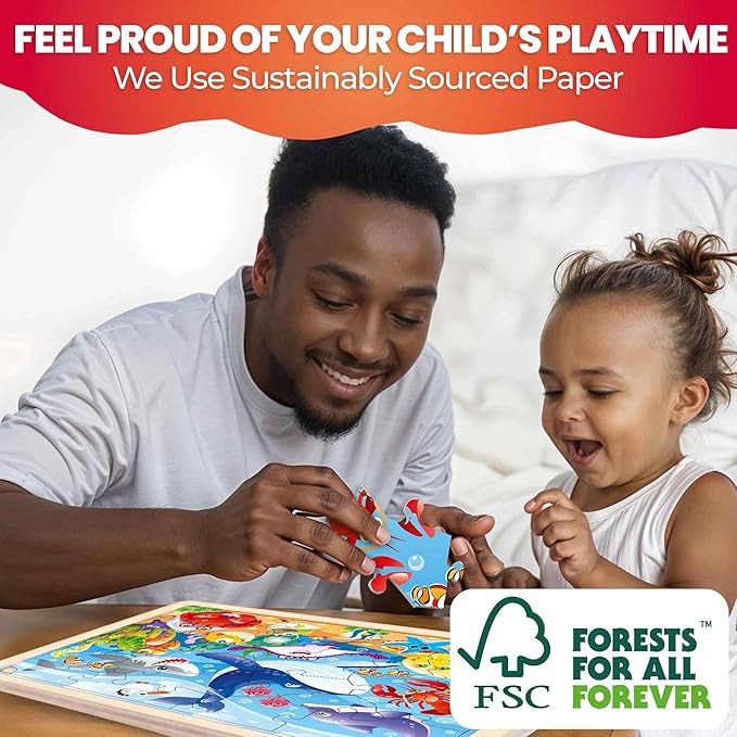 QUOKKA 4SET Puzzles for Kids Ages 4-6 - 24 Pcs Wooden Toddler Puzzles Ages 3-5 - Africa Ocean Animals Farm Learning Games for Boys and Girls 4-8 Year Olds