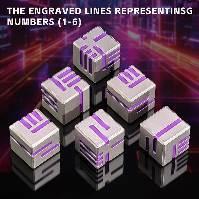 16MM 6 Sided Dice Set,Metal D6 Dice Set White Purple Line Round Edges Game Dice, with Gift Box for DND Dungeons and Dragons Role Playing Game(White Purple)