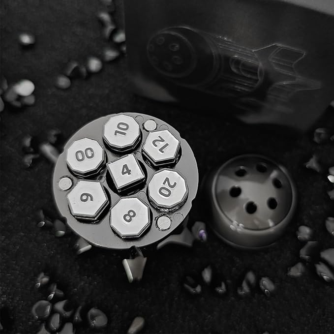 Roulette Dice Spinner for DND Dice Set, 7 Metallic Polyhedral D&D Dice with Gift Case for Dungeons and Dragon Game, RPG Role Playing Table Game Gifts (Black)