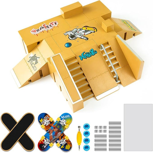 Fingerboard Skate Park Kit - Finger Skateboard Ramp Set with 8 Skatepark Deck Ramp and 4 Finger Skateboards, Astronaut Customization Fingerboard Skatepark for Boys Girls Gift