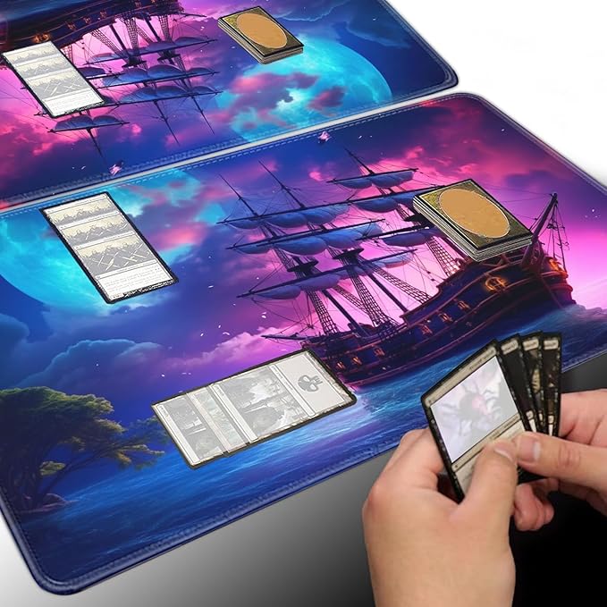 Board Game for TCG Playmat Table Mats Games Size 60X35 cm Mousepad Compatible for MTG RPG CCG Trading Card Game Play mats with 6 Dice (Playmat 149) Vintage Sailing Ship