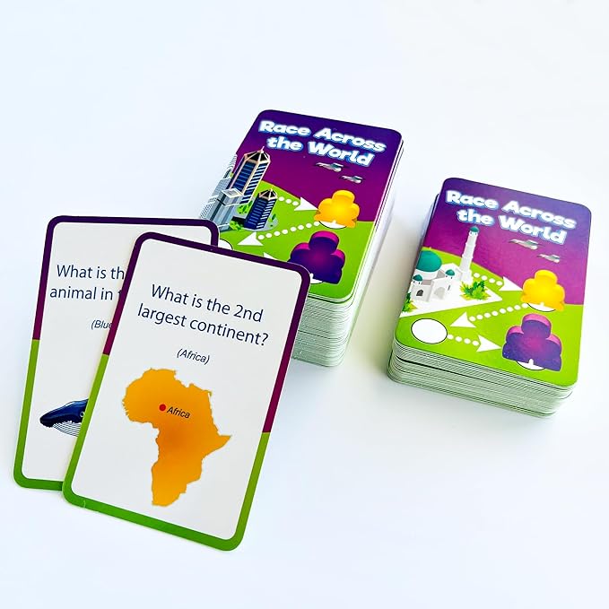 QUOKKA Board Game 1 to 10 Players - Learning, Educational - Geography, World - 100 Question Cards, Top Facts - Indoor, Outdoor - Kids, Teens, Adults, Family