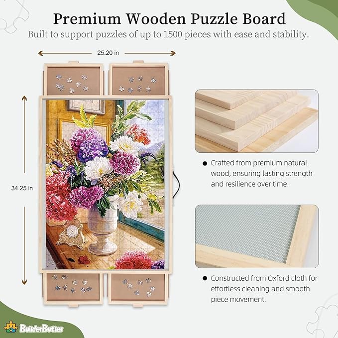 1500 Pieces 2-in-1 Tilting & Rotating Puzzle Board, Portable Puzzle Table with 4 Drawers Cover,34.25" x 25.2"
