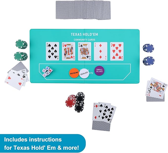 GOTHINK Classic Poker Chip Starter Game Set with 100 Professional Poker Chips, 2 Deck of Cards, 5 Dices & 3 Buttons, Poker Set Suitable for Texas Hold'em Blackjack Gambling Adults Kids Beginners