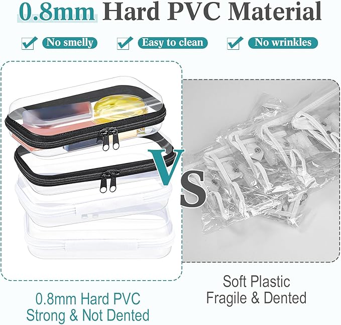 Hoolerry 4 Pcs Hard Clear Zipper Case Transparent Cases for Snacks Makeup Bag Plastic Storage Box Containers for Building Blocks, Puzzles, Cosmetics(Black and White,7.5 x 3.9 x 2 in)