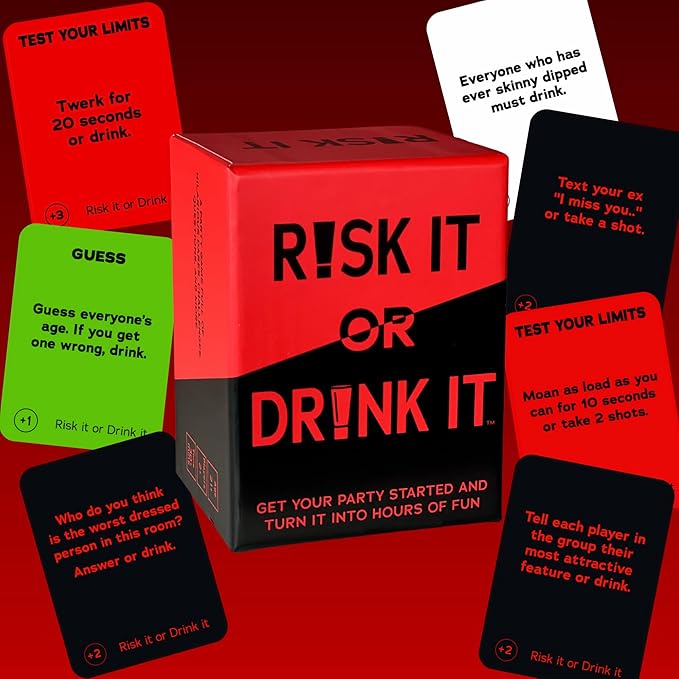 Fun Drinking Game for Parties: 150 Hilarious Dares & Risky Questions for Adults Games Nights - Adult Cards for Party Pregames, College or Bachelorette