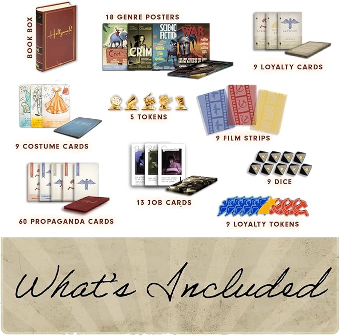 Hollywood 1947 Board Game, Movie Making Game for Friends and Family, Board Game of Cards, Strategy, and Deceit, for 1-9 Players, Ages 14+ - Deluxe