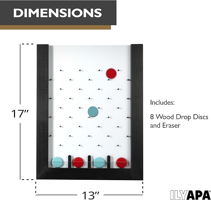 Ilyapa Tabletop Plinko Board Game - 13x17 Inch Portable Prize Drop Plinko Board for Events and Trade Show - Penny Drop Game Includes 8 Coin Discs, Wooden A-Frame Whiteboard Sign, Eraser