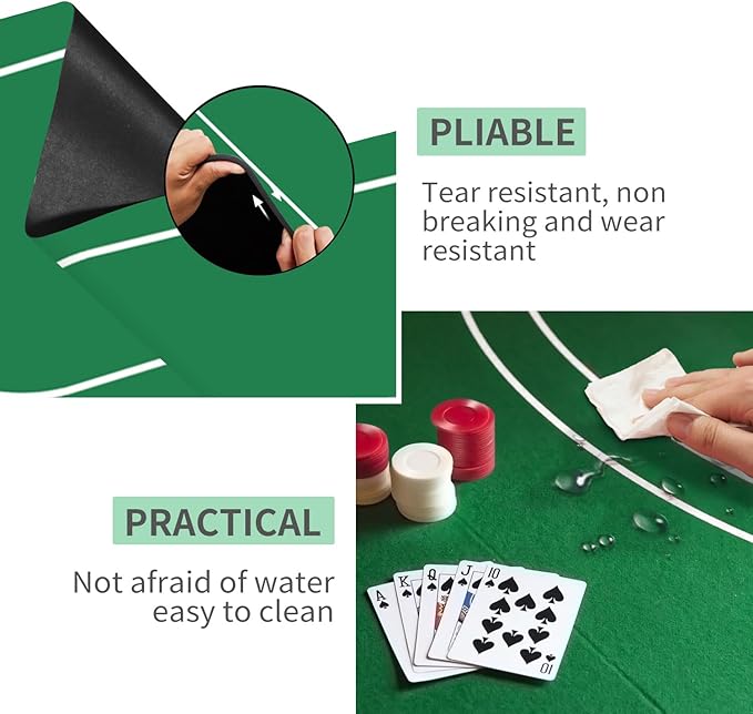 nuveti 79 x 39 Foldable Texas Poker Card Tabletop Layout Portable Anti-Slip Rubber Board Game Mat Smooth Premium Surface, Noise Reduction Poker Mat for Table