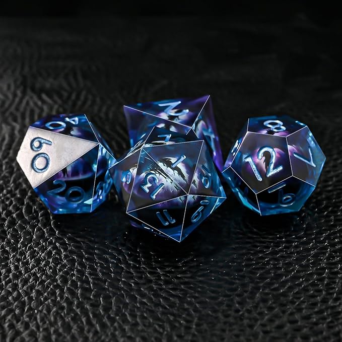 Resin Dice Set, Resin Edge Sharp for Dungeons & Dragons RPG, MTG Board Games with Gift Box (Purple and Blue Longan)