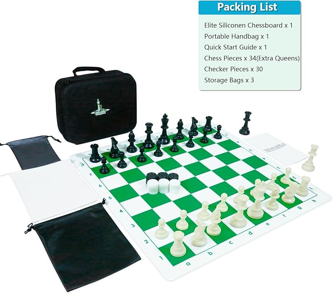 Travel Chess Set 20'' Silicone Chess Board-3.75'' King Height Plastic Chess Piece, Extra Queens & Storage Bag, 2 in 1 Portable Chess & Checker Board Games for Kids and Adults