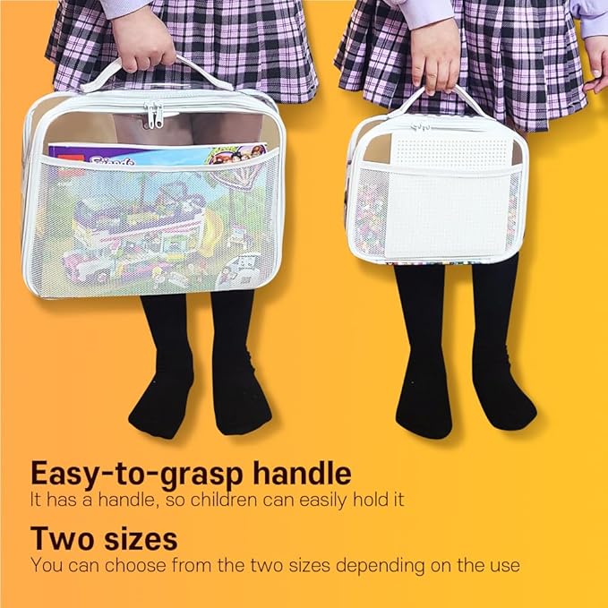 holay 4 Packs PVC Zippered Blocks Set, Toy, Clay, Board game Storage Organizer Case (Name Tag, Manual Pocket) (White, Small)