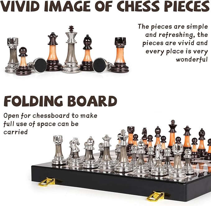 15" Large Chess Set for Adults Kids with Weighted Acrylic Chess Pieces 3.5" King & Portable Folding Marbling Wooden Chess Board Travel Chess Sets Family Board Game Gift – Elegant Classic Chess Game