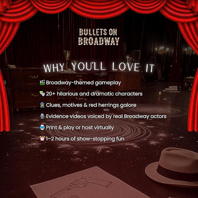 Bullets on Broadway Murder Mystery Game | Flexible 4-20+ Players | Broadway-Theme | Physical Game Kit | Updated 2025